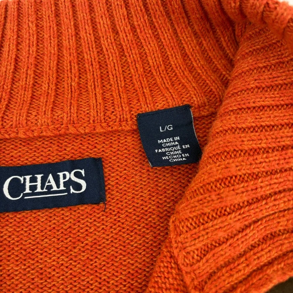 Chaps Mens Orange Mock Neck Button Sweater‎ with Suede Elbow Patches Size L